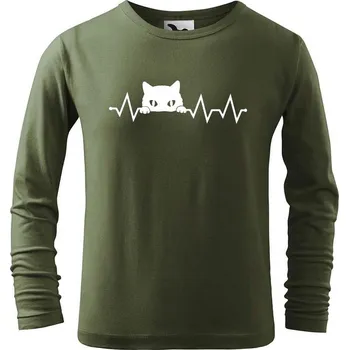 Dětská móda DOBRÝ TRIKO Dětské bavlněné triko s potiskem Tep kočka Velikost: 158/12 let, Barva: Khaki