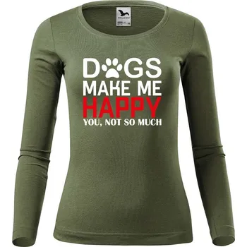 DOBRÝ TRIKO Dámské bavlněné triko Dogs make me happy Velikost: 2XL, Barva: Khaki