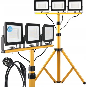 Kompletní sada 3x LED halogenový reflektor 50W IP65 teplá bílá + stavební stativ