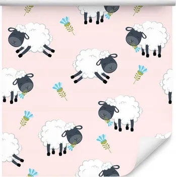 Tapeta Tapeta ovce květiny příroda zeleň dětský pokoj