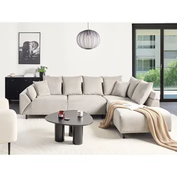 Pohovka Rohová pohovka béžová manšestrová látka polštáře kovové černé nohy retro design polstrované opěradlo Beliani