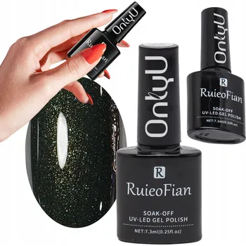 Lak na nehty ČERNO-ZELENÝ HYBRIDNÍ LAK NA NEHTY SE TŘPYTKAMI UV Lak OnlyU/L105