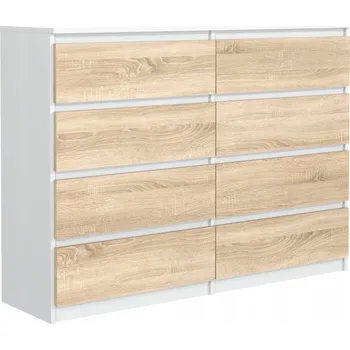 Komoda Komoda s 8 zásuvkami 140 Cm Bílá čela, dekor dub Sonoma