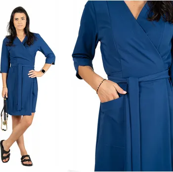 Dámské šaty Elastické zdravotní zavinovací šaty , zavazování, 3/4 rukáv, MODRÉ, vel. 38