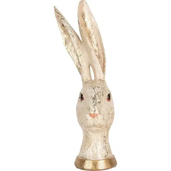 Dekorace béžová busta zajíc se zlatým třpytem - 14*15*37 cm