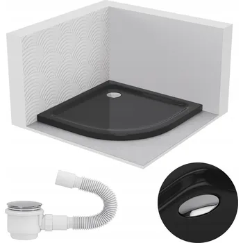 Sprchová vanička SPRCHOVÁ VANIČKA ČTVRTKRUHOVÁ 100x100 SLIM NÍZKÁ 5 CM ČERNÁ BLACK SIFON