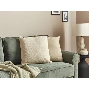 Polštář Sada 2 dekorativních polštářů buklé béžová 45 x 45 cm Tkaný snímatelný povlak se zipem Boho Dekorace doplňky Beliani