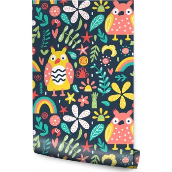 Fototapeta Tapeta pro děti - Sova a květiny /264555090