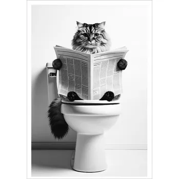 Obraz PLAKÁT BEZ RÁMU do Koupelny WC Toalety KOC NA ZÁCHODĚ noviny P2623_30x40