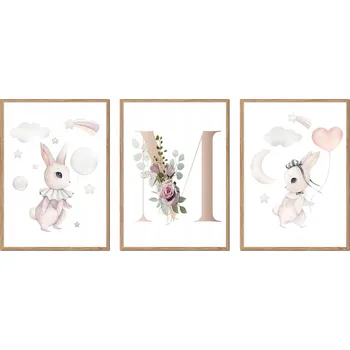 Obraz SADA 3 OBRAZŮ/PLAKÁTŮ V RÁMU dětské iniciály PÍSMENO M P2638_43x53