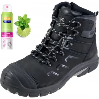 Pracovní obuv PRACOVNÍ KOTNÍKOVÉ BOTY BOZP S OCELOVOU ŠPIČKOU pohodlné ODOLNÉ kůže + SPREJ na nohy vel. 42