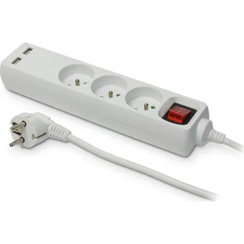 elektrický kabel Prodlužovací kabel 3x2p+Z, s USB a vypínačem