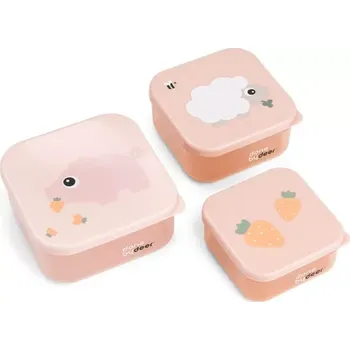 dětská jídelní sada DONE BY DEER svačinové boxy Tiny farm 3ks růžová