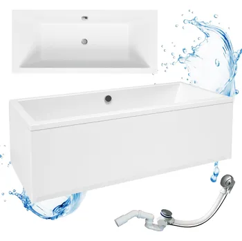 Vana Vana 180x80 s obdélníkovým panelem a sifonem, akrylátová, bílá LAMINART