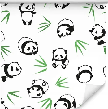 Tapeta 10m TAPETA pandy medvídci listy dětský pokoj
