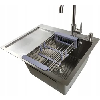 Nerezový dřez Kuchyňský dřez jednokomorový s odkapávačem INOX 63x50R + Příslušenství