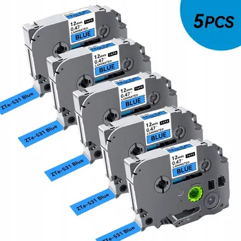 Pásek do tiskárny 5 balení štítkovací páska pro Brother TZe-531,12mm x 8m, černá na modré