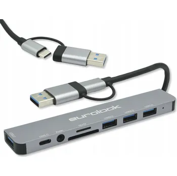 USB hub USB Hub Eurolook 8-portový USB-C s čtečkou SD karet a USB 3.0