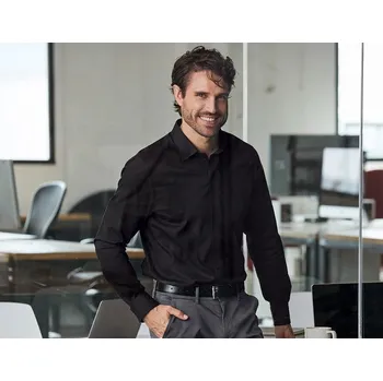 Pánská košile e.s. Business košile cotton stretch, regular fit velikost 42 černá Strauss Pracovní oblečení