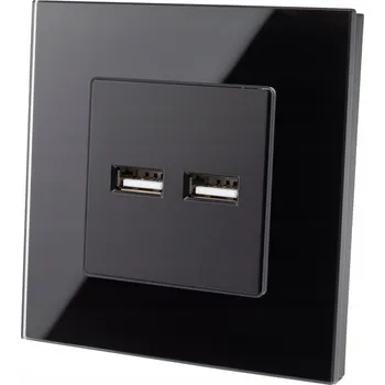 Elektrická zásuvka Dvojitá Zásuvka do Zdi s USB Nabíječkou 2x3,1A Skleněná Černá LUUNA