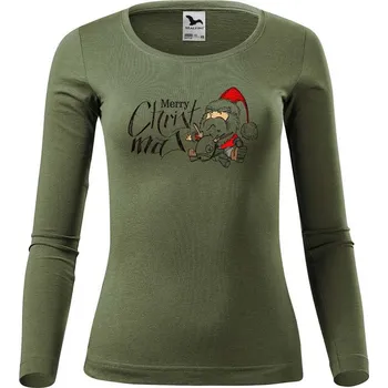 DOBRÝ TRIKO Dámské bavlněné triko Merry Christmas Velikost: 2XL, Barva: Khaki