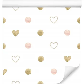 Fototapeta Dětská Tapeta v Roli Akvarelové TEČKY Puntíky Srdíčka V Boho Stylu