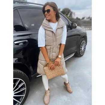 Dámská vesta Béžová dlouhá lesklá vesta MARIEL TY3015 Velikost: L