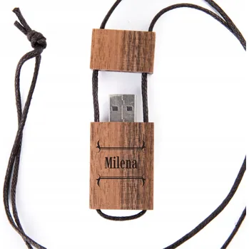 USB flash disk USB flash disk MemoRabbit Dřevěný USB flash disk s provázkem, ořech + gravírování, 2 GB, USB 2.0, hnědý