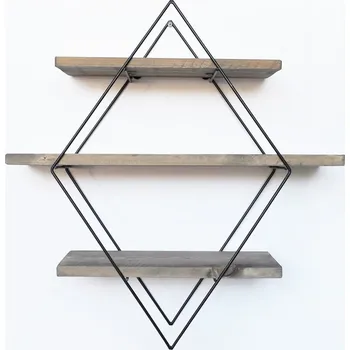 police Dekorativní dřevěná nástěnná police DEVERICK, vlašský ořech/černá + vyzvednutí ZDARMA