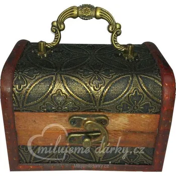 Dárková krabička Menší tmavá dřevěná truhlička se zlatými čtyřlístky II.