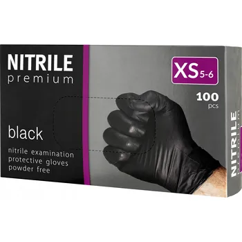 Vyšetřovací rukavice Nitrilové rukavice PREMIUM bez pudru [XS] 100 kusů černé