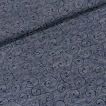 Bavlněné plátno 4988/001, tečkovaný ornament na tmavě modré š.160cm (látka v metráži)