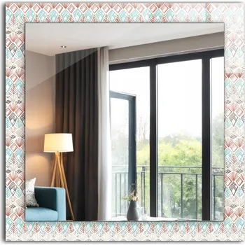 Zrcadlo Moderní čtvercové zrcadlo s potiskem Barevný geometrický vzor 60x60