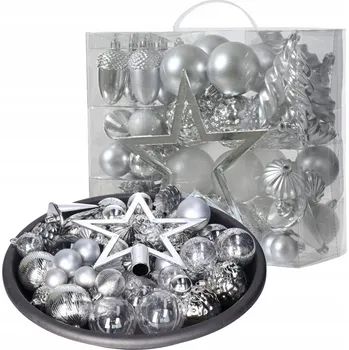 Vánoce SADA Vánočních ozdob vánoční baňky na stromeček STŘÍBRNÝ VRŠEK 6 cm 60 ks