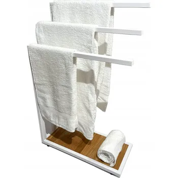 Držák na ručník Stojan na ručníky do koupelny LOFT bílý věšák do koupelny dubový