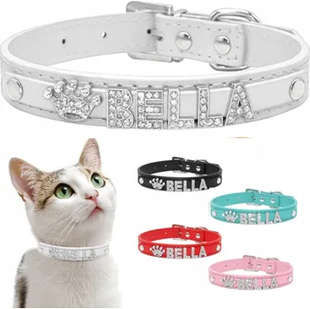 Obojek pro psa Bílý obojek PRO KOČKY s jménem - PERSONALIZOVANÝ Identifikační štítek pro kočky