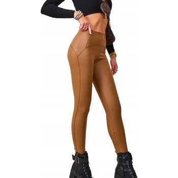 Dámské legíny L793 CAMELOVÉ HNĚDÉ LEGÍNY Z EKO-KŮŽE 2XL/3XL
