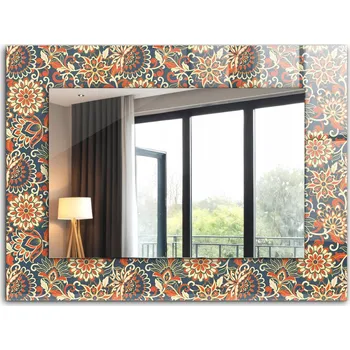 Zrcadlo Moderní Loftové závěsné zrcadlo s potiskem 80x60 cm Květinový vzor tapety