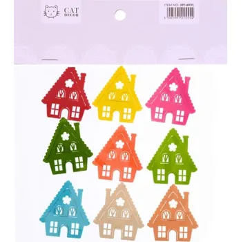 Nálepky Domeček 9ks 4,3cm, dřevo, mix barev