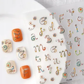 Samolepicí Vypouklé 3D Samolepky na Nehty Ozdobné Vzory PÍSMENA