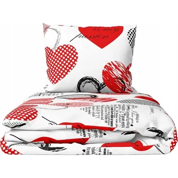 Povlečení Povlečení 140x200 + 1x70x80 cm, 140 g/m2, 100% BAVLNA, vzor: Srdce s nápisy