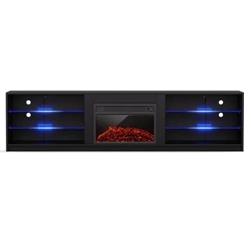 Nábytek Blumfeldt Perth Medium Lowboard TV skříňka s elektrickým krbem, 160 x 40 x 30 cm, LED (10045759)