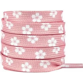 Tkaničky do bot Široké tkaničky s květovaným potiskem, jeden pár - Růžové, 120 cm
