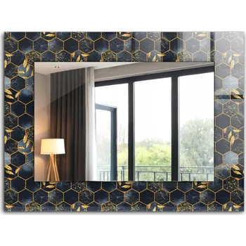 Zrcadlo Dekorativní zrcadlo na zeď s potiskem XXL 80x60 cm - Šestiúhelníky listy