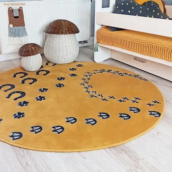 Koberec Koberec STOPY - FARMA 3D, kulatý hořčicový