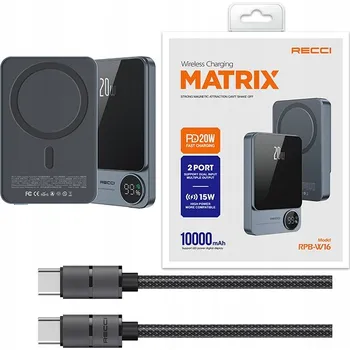 Powerbanka Powerbank Recci 10000 mAh šedý