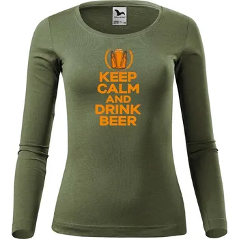 DOBRÝ TRIKO Dámské bavlněné triko Keep calm beer Velikost: 2XL, Barva: Khaki