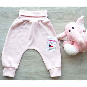 AMÁLKA Žebrované bavlněné rostoucí kalhoty, pudrově růžové Velikost: 68