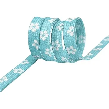 Tkaničky do bot Široké tkaničky s květovaným potiskem, jeden pár - Modré, 120 cm