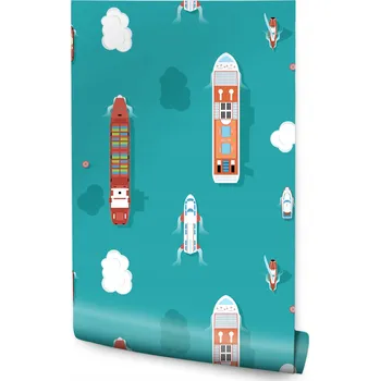 Fototapeta Tapeta pro děti BAREVNÉ Lodě Moře Obláčky